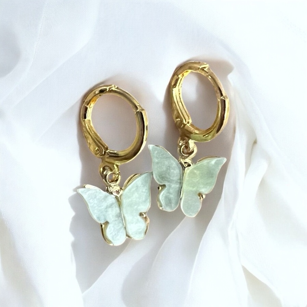 fluorite green butterfly huggie hoop earrings